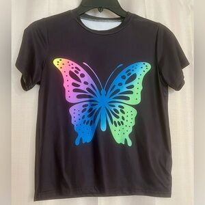 SHEIN Butterfly Graphic Tee Girls Size 7Y Rainbow Wing Print Shirt